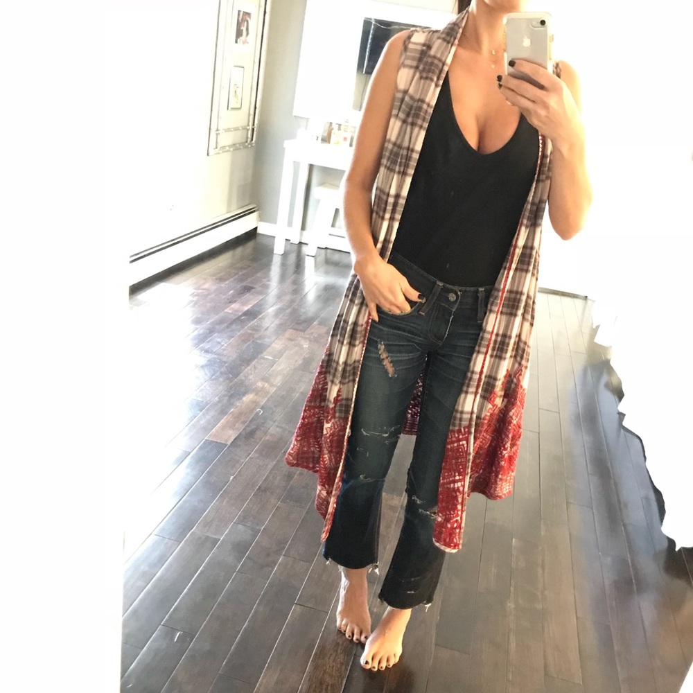 Johnny Was Workshop plaid embroidered vest best xs